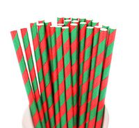 Just Sip It Biodegradable Vintage Paper Drinking Straws, Christmas Striped, Pack of 50