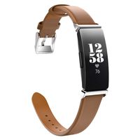 MoKo Watch Band Compatible with Fitbit Inspire/Inspire HR, Premium Genuine Leather Replacement Strap with Connector Fit Fitbit Inspire/Inspire HR Heart Rate + Fitness Wristband - Brown