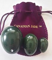 Genuine Nephrite Jade Eggs 3-pcs Set, Most Luxury, Exquisite & Healing Yoni Eggs, Drilled, 3 Sizes: Large, Medium & Small, Excellent Tool and Top Rated Kegel Exercisers and Pelvic Toners