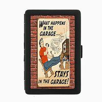 Perfection In Style Black Color Metal Cigarette Case D-230 What Happens in The Garage Stays in The Garage