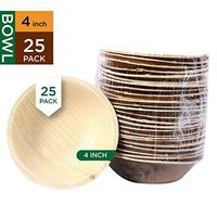 Raj Disposable Palm Leaf Bowls Strong and Reusable Party Bowls - Decorative Compostable Tableware for Lunch, Dinner, Birthday, Camping, Outdoor, BBQ, Picnic, Parties (25 Count, 4" Bowls)