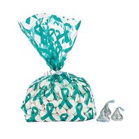 Fun Express - Teal Ribbon Cello Bags (24pc) - Party Supplies - Bags - Cellophane Bags - 24 Pieces