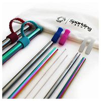 Reusable Straws with Case by Sparkling Spot - Easy to Clean, 316 Stainless Steel - Eco Friendly Set includes 2x Metal Case, 4x 8.5" Straw with Silicone Tip (smoothie, cocktail), 2x Brush, 1x Pouch