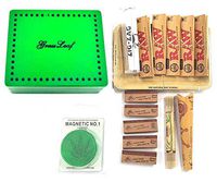 Shine GRASSLEAF Wooden Rolling Box with RAW Tray Gift Set- Includes Papers/Tips/Grinder/Rolling Machine/MAT (Large Box/Small Tray) (Green Large Box/Small Tray)