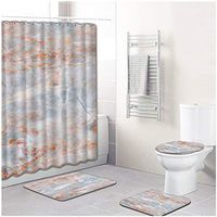 Naiflowers 4 Piece Sea Style Non Slip Bath Shower Curtain Sets, Bathroom Shower Curtain & Toilet Mat & Lid Cover & Rugs, Washable Shower Bath Curtain Carpet for Tub Entry Living Room (C)