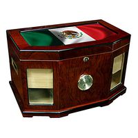 Large Premium Desktop Humidor - Glass Top - Flag of Mexico (Mexican) - Waves Design - 300 Cigar Capacity - Cedar Lined with Two humidifiers & Large Front Mounted Hygrometer.