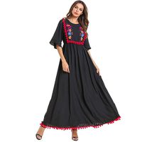 Other-sey Muslim Dress Women Lace Spliced Half Sleeve Arab Dress Casual Islam Jilbab Dress Long Maxi Dress Loose Casual Dress Black