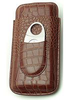 Cigar Case Travel - Cutter Included - Leather 3 Colors (Brown)