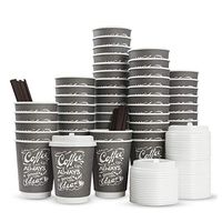 to Go Disposable Hot Coffee Cups with Lids & Stirrers | 12oz 50pcs Pack Double Wall, Recyclable, Insulated | No Sleeves Need | Takeaway Paper Cups for Hot Drinks (Gray, 12 Oz)