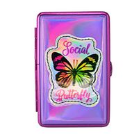 Iridescent Cigarette Wallet Carrying Case for 100 mm Cigarettes, Cash & Cards - Butterfly