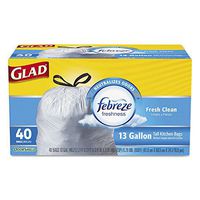 Glad 78361 OdorShield Kitchen Drawstring Bags Fresh Clean 13 gal White 40/BX 6 BX/CT