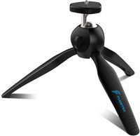 Fugetek Mini Tripod Table Top Stand and Phone Mount, Compact, Travel Ready, Compatible with Gopro, Smartphones, iPhone, Samsung, Compact Cameras, DSLRs, and Selfie Sticks, Black
