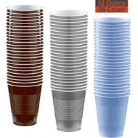 18 oz Party Cups, 96 Count - Brown, Silver, Light Blue - 32 Each Color