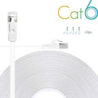 Ethernet Cable Cat6 Plus 30ft - White Flat High Speed Internet Network Cable with Cable Clips - Computer Cable with Snagless Rj45 Connectors - 30 Feet White