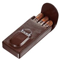 Visol Caldwell Dark Brown Leather Cigar Case with Cigar Cutter
