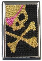 Eclipse Gold Skull & Cross Bones Studded Bedazzled Crushproof Metal Cigarette Case, 100s, 3101ST20S