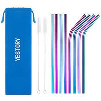 YESTORY Stainless Steel Metal Straws, Set of 8 Reusable Drinking Straw for YETI 20 30oz Stainless Tumblers Rumblers Cold Beverage (4 Straight + 4 Bent + 2 Brushes) (Rainbow, 10.5 inch)