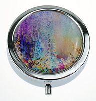 MaXing Abstract Vintage Floral Watercolor Painting Custom Personalized Silver Round Pill Case Box Decorative Metal Medicine Container Case