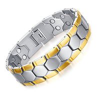JFUME Men Bracelet 18K Gold Dual Row Elements Natural Pain Relief for Arthritis and Joint Pain 8.5"