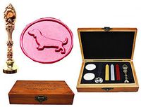 MNYR Dachshund Dog Luxury Wood Box Rose Gold Metal Peacock Wedding Invitations Gift Cards Paper Stationary Envelope Seals Custom Logo Wax Seal Sealing Stamp Wax Sticks Melting Spoon Wood Gift Box Kit