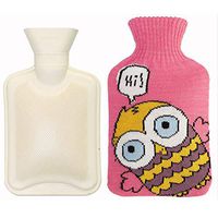 NUOMI 1L Hot Water Bottle with Cute Cartoon Animals Knit Cover Classic Rubber Warm Water Bag Extra Thickened Protective Warm Bag for Hot Therapy, Relieving Cramps, Arthritis, Aches and Pains,Pink Owl