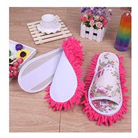 Chenille Floor Dust Mop Shoes Mopping Slippers Removable Cleaning Tool Rose (A)