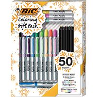 BIC KCP50-AST Gift Pack, Permanent Markers and Coloring Pencils, 50-Count, Assorted