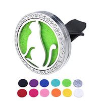 HOUSWEETY Rhinestone Car Air Freshener Aromatherapy Essential Oil Diffuser Vent Clip with 12 Refill Pads -Kitty