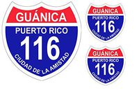 Puerto Rico Town Guanica Interstate Sticker (Package of 3) 4" x 4", 2" x 2"