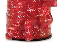 *20YDS* of 3/8" Red & White Valentine Love Script Hearts Poly Curling Ribbon ngKE -63