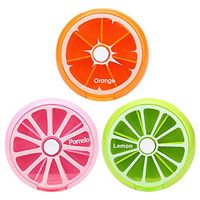 Portable Rotating 7 Day Tablet Pill Weekly Boxes Holder Medicine Storage Organizer Container, Cute Fruit Style, Pack of 3