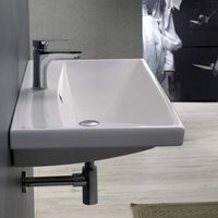 CeraStyle 032000-U-One Hole Elite Rectangle Ceramic Wall Mounted/Self Rimming Sink, White