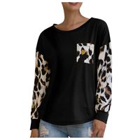Sunhusing Women's Leopard Print Long Sleeve Pocket Splicing Print Loose O-Neck Autumn Winter Pullover Top(Black,3XL)