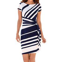 Amlaiworld Women's Working Dresses Pencil Stripe Party Dress Casual Mini Dresses Formal Dresses Blue