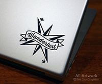 Wanderlust Compass Decal - Laptop Decal, Tablet Decal (4 inches wide, Custom Color)