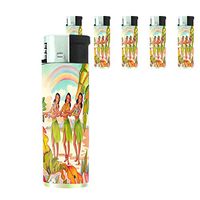 Perfection In Style Butane Refillable Electronic Lighter Set of 5 Pieces Vintage Hawaiian Art Design 003