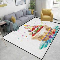 1st Birthday Contemporary Area Rug Large, Baby First Party Festive Cake with Forest Fruits and Candlestick Image Print, Easy Maintenance Area Rug Living Room Bedroom Carpet(4'x 6') Multicolor