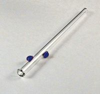 (1) Glass Dharma Drinking Straw-- Blue Dots -- 9.5mm x 9"