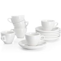 Sweese 401.001 Porcelain Espresso Cups with Saucers - 2 Ounce - Set of 6, White