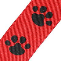 Animal Pattern Printed Grosgrain Ribbon 1 Roll 100% Polyester 25 Yd (7/8", Paws - Red/Black)