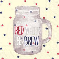 Boston International 40 Count 3-Ply Paper Cocktail Napkins, Red White & Brew