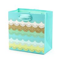 Hallmark Signature 5" Small Gift Bag (Teal and Gold Lace Scallops) for Birthdays, Valentines Day, Mothers Day, Anniversary, Bridal Showers or Any Occasion