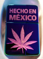 Vector KGM Thunderbird Custom Lighter - Hecho in Mexico Marijuana Pot Weed Ganja Leaf Logo High Polish Rainbow Prism Finish Rare!