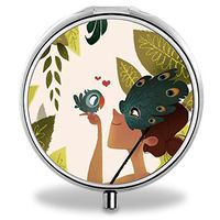 Girl Pill Case, Round Stainless Drug Organizer Container Medicine Cover for Pocket Daily&Weekly