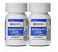 RELIABLE 1 LABORATORIES Meclizine 25 mg Generic Bonine Motion Sickness ( 100 Chewable Tablets Each (2-Pack) - Prevent nausea, vomiting, and dizziness caused by motion sickness