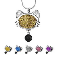 Aromatherapy Essential Oil Diffuser Necklace - GoorDik Cute Cat Locket Pendant Stainless Steel Perfume Necklace Women Gift Set