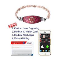 Divoti Custom Engraved Medical Alert Bracelets for Women, Stainless Steel Medical Bracelet, Medical ID Bracelet w/Free Engraving– Blooming Cherry Blossom Tag w/Inter-Mesh Rose Gold/Silver-TP Red-6.5"