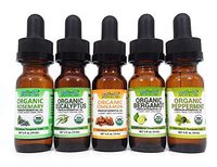 Organic Essential Oil Set - Eucalyptus - Peppermint - Bergamot - Cinnamon - Rosemary - Therapeutic Grade - Aromatherapy - With Glass Dropper