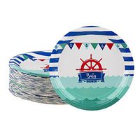 Disposable Plates - 80-Count Paper Plates, Nautical Themed Baby Shower Party Supplies for Appetizer, Lunch, Dinner, and Dessert, 9 x 9 Inches