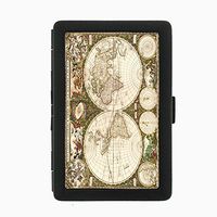 Perfection In Style Black Color Metal Cigarette Case Vintage World Maps Design 006